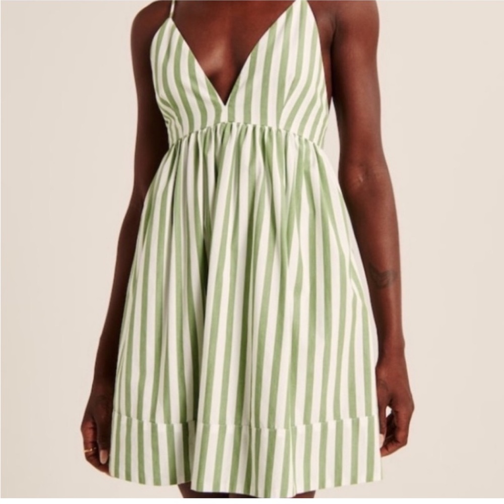 Abercrombie & Fitch Green and White Striped Mini Dress